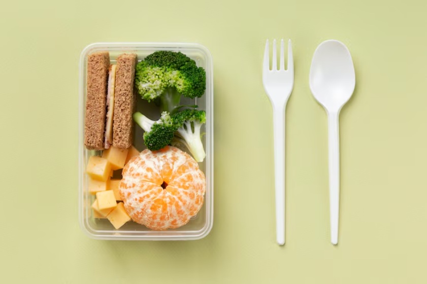 healthy meal prep with plastic utensils