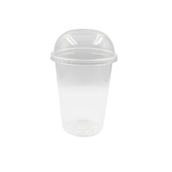 "Benxon NOST-YY32-S-CUP clear plastic cup paired with a dome lid, featuring a smooth, tall body and rounded lid with straw slot — ideal for serving frappes, iced lattes, or dessert beverages. Proudly made by a plastic cup manufacturer in Malaysia and supplied by a trusted plastic cup supplier in Malaysia."